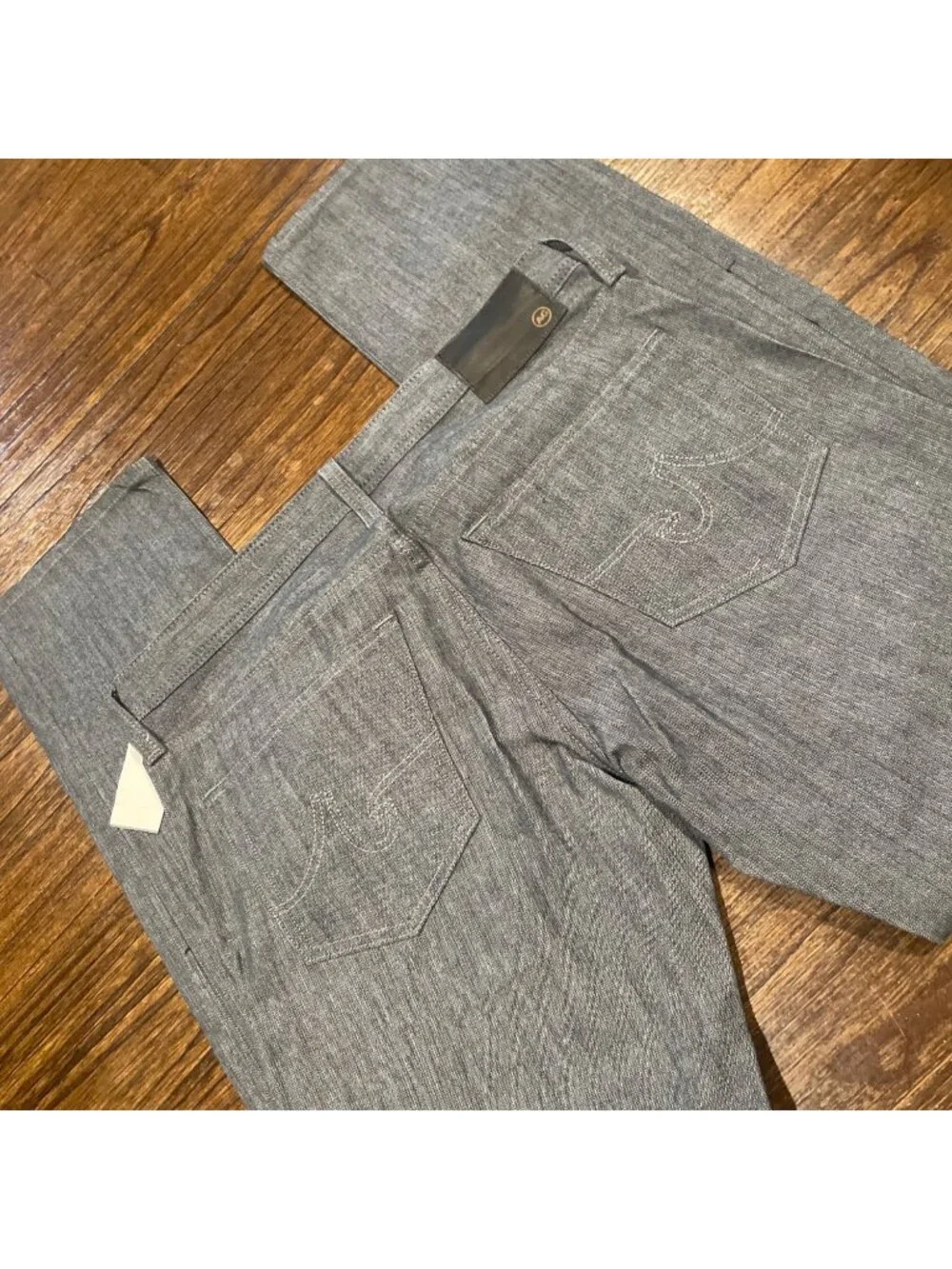 AG Matchbox Slim Straight Pant 32x34.5 Navy Gray Herringbone Office Work Stretch